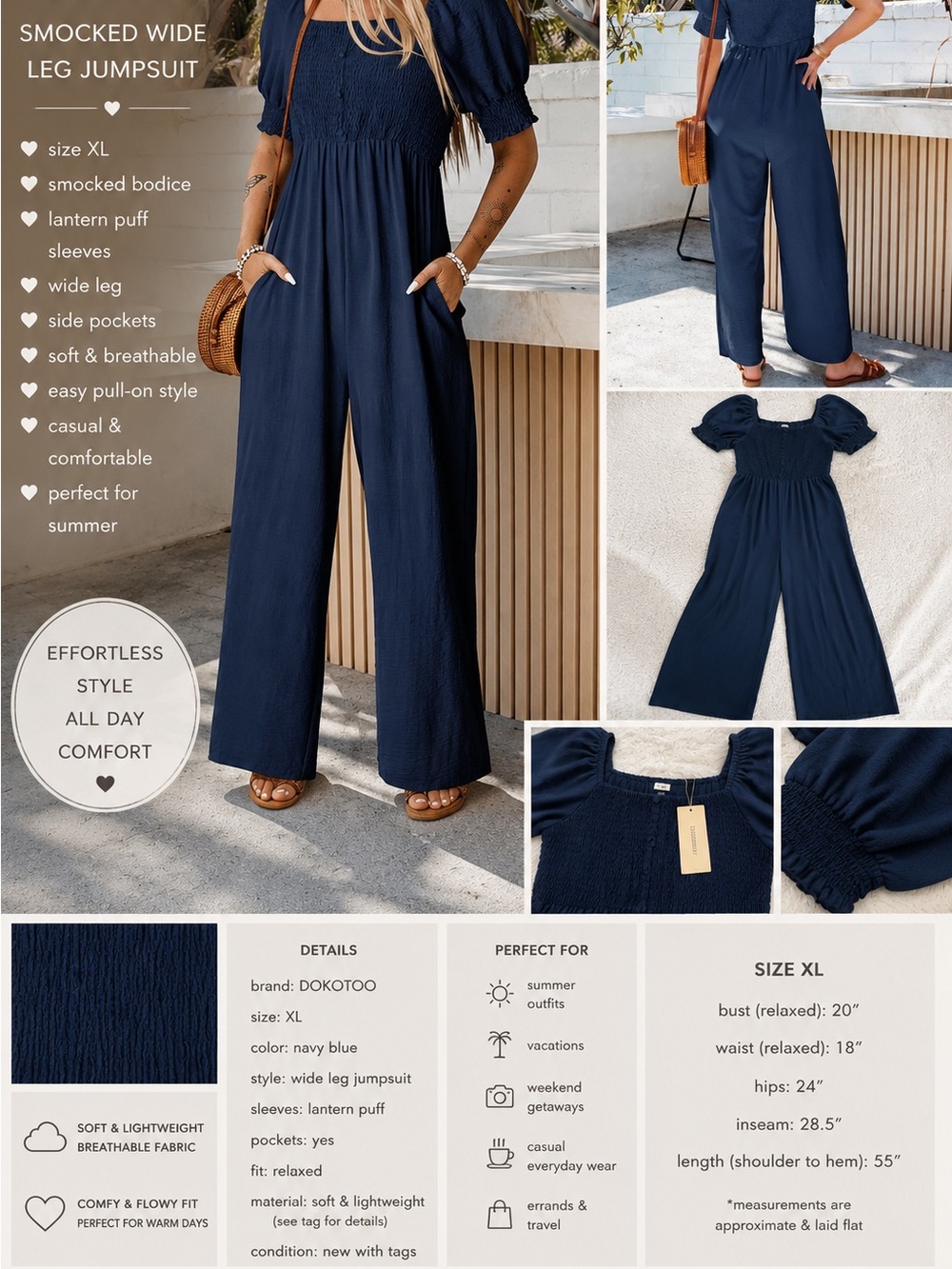 DOKOTOO Wide Leg Romper Blue. Size XL